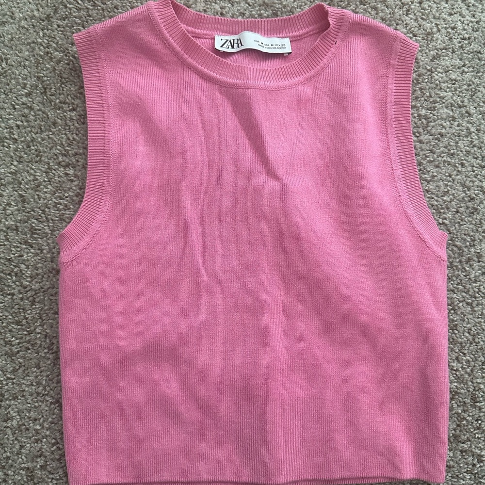 Zara Pink Knit Tank Top Sleeveless Cropped
